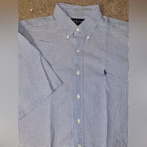 Ralph Lauren Blaire Mens Large Seersucker Blue Beach Outdoor Summer Shirt